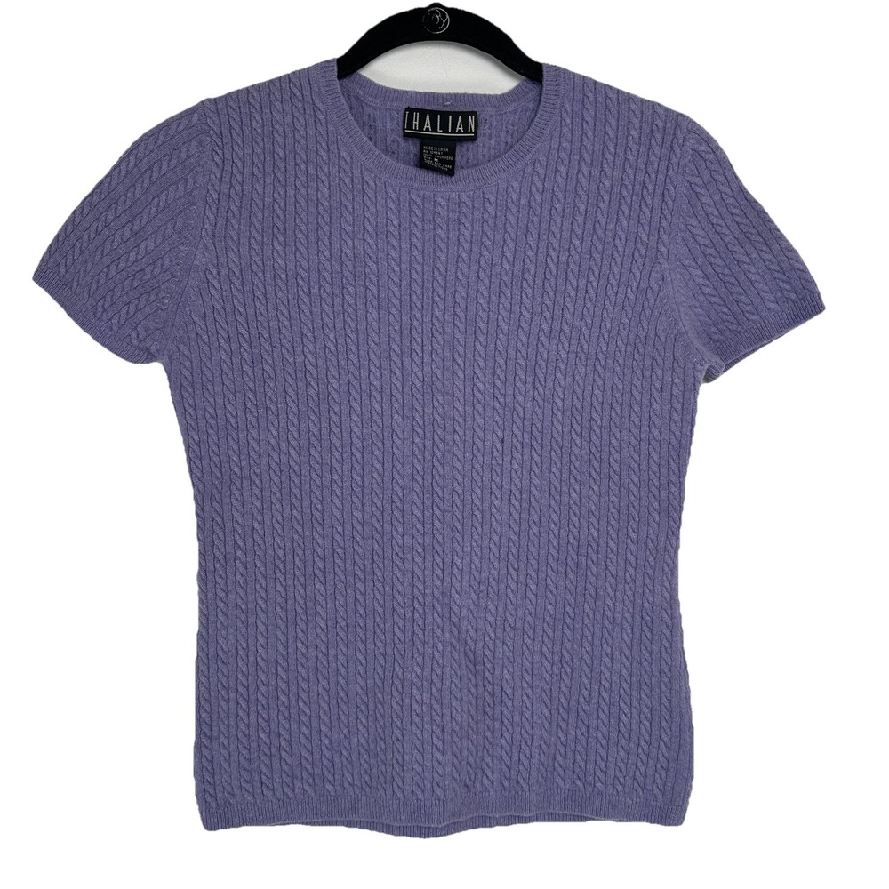 Thalian Women's Cashmere Sweater Size Medium Purple Cable Knit Cottagecore